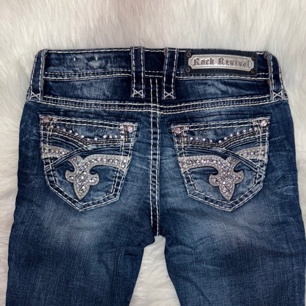 Rock Revival Blue Skinny Jeans with Decorative Stitching